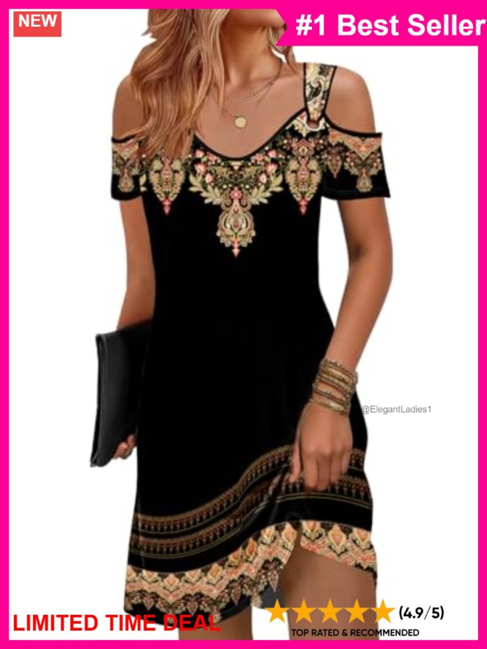 Cold Shoulder Floral Sundress Knee-Length Beach Coverup